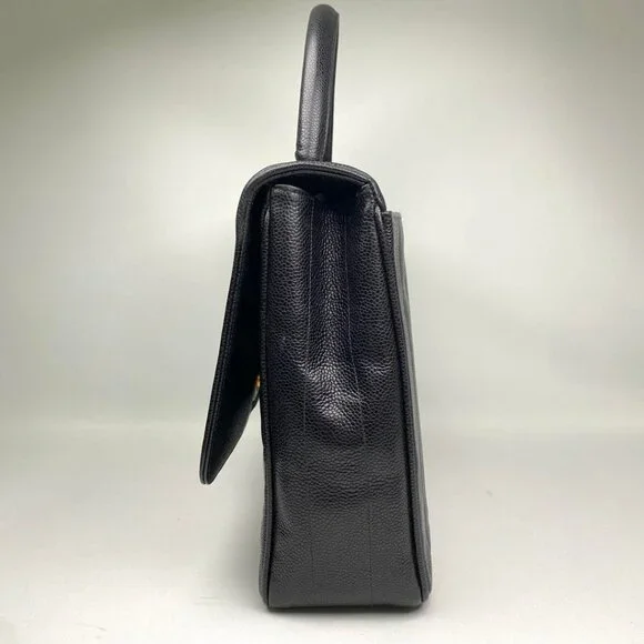 Authentic CHANEL CC Caviar Vertical Quilted Kelly Flap Bag Black Purse Handle - Picture 5 of 11